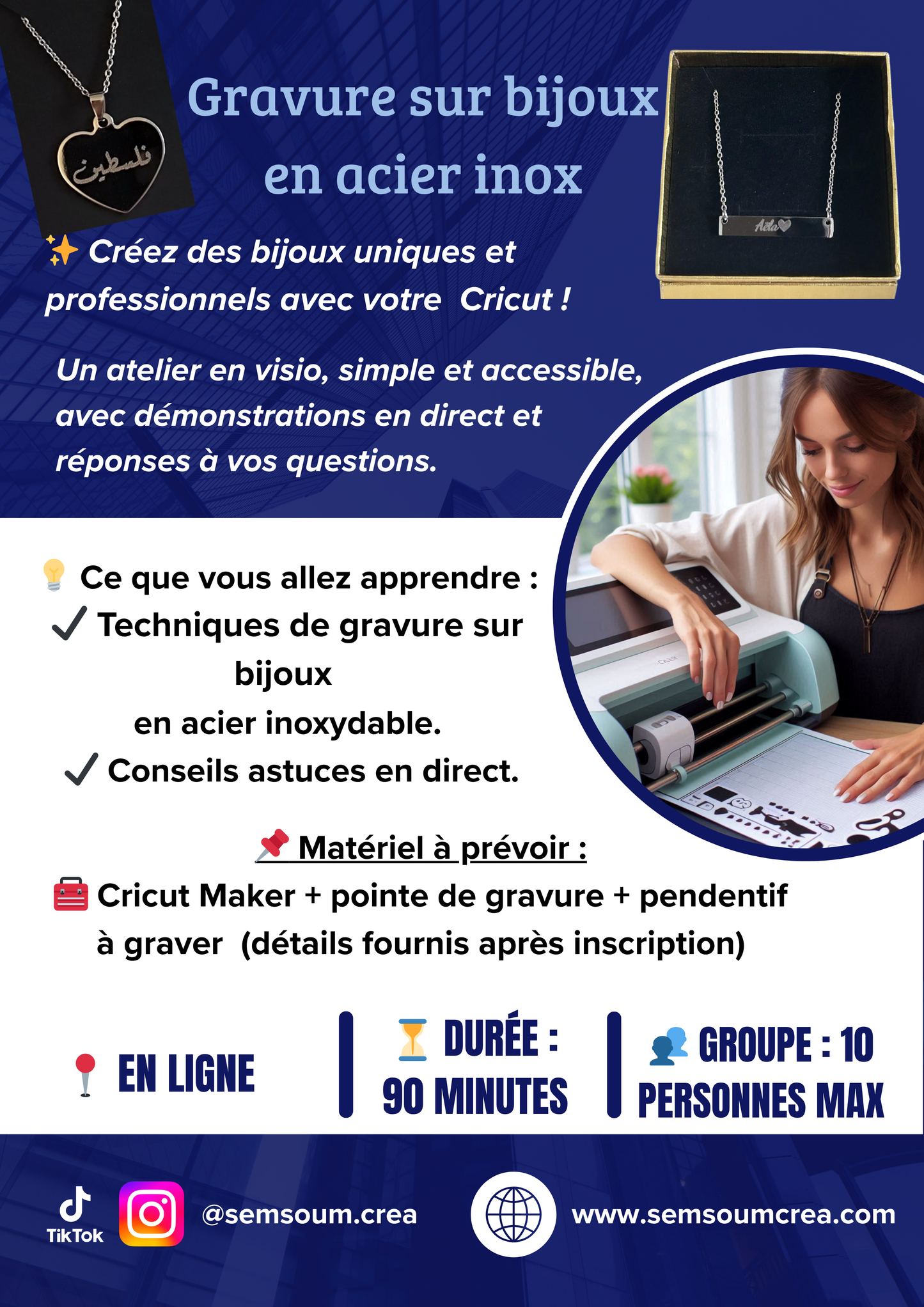 Atelier en visio – Créer des Bijoux uniques et professionnels avec Cricut