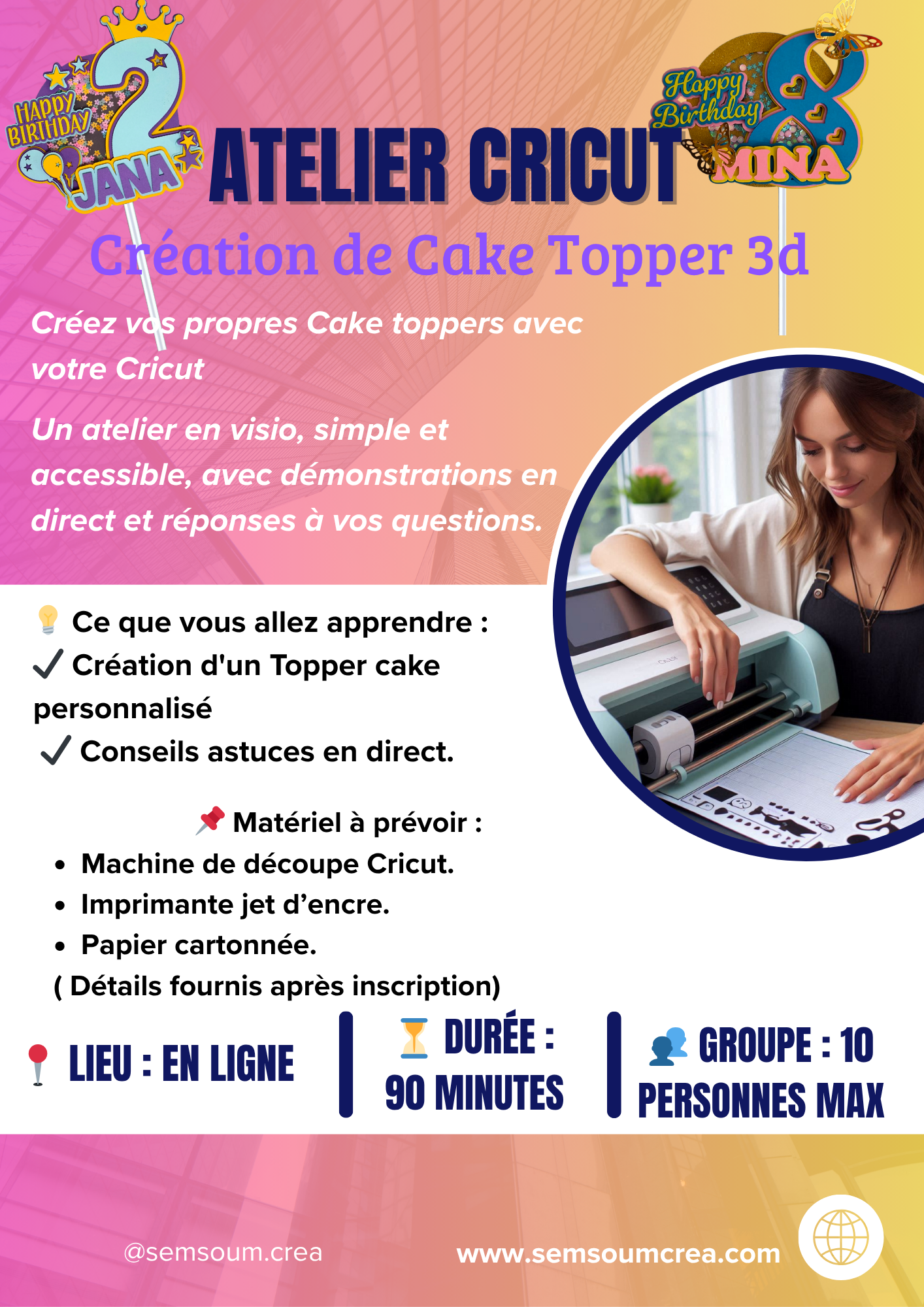 Atelier en visio – Créer vos propres Cake Topper Personnalisés avec votre Cricut